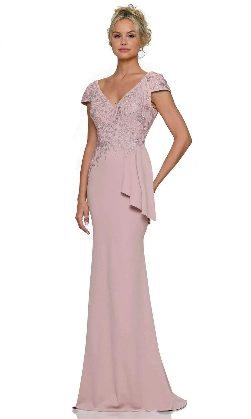 Rina di Montella RD2960 - Cap Sleeves Embroidered Evening Gown