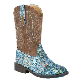 Roper Girl's Square Toe Glitter Aztec Cowgirl Boots - Blue