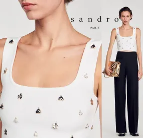 sandro  |Heart Flower Patterns Blended Fabrics Sleeveless Bi-color