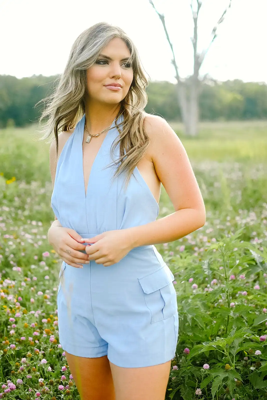 Sky Blue Halter Neck Romper