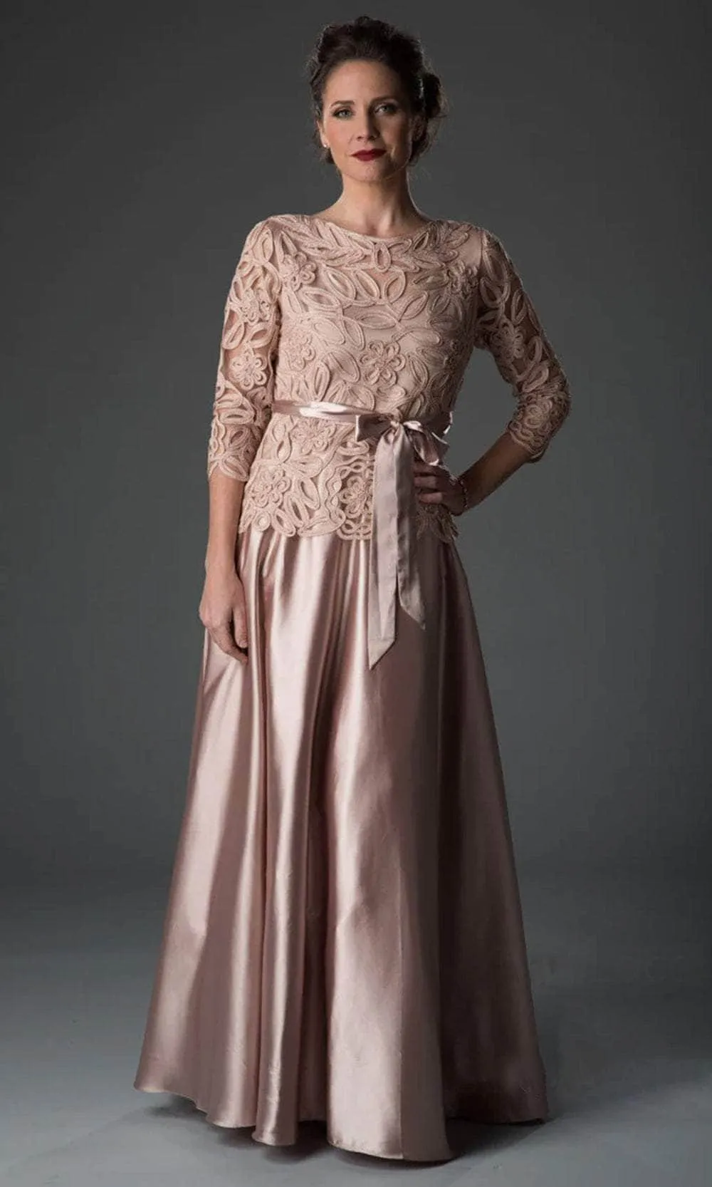 Soulmates 1601 - Beaded 3/4 Sleeve Formal Evening Gown