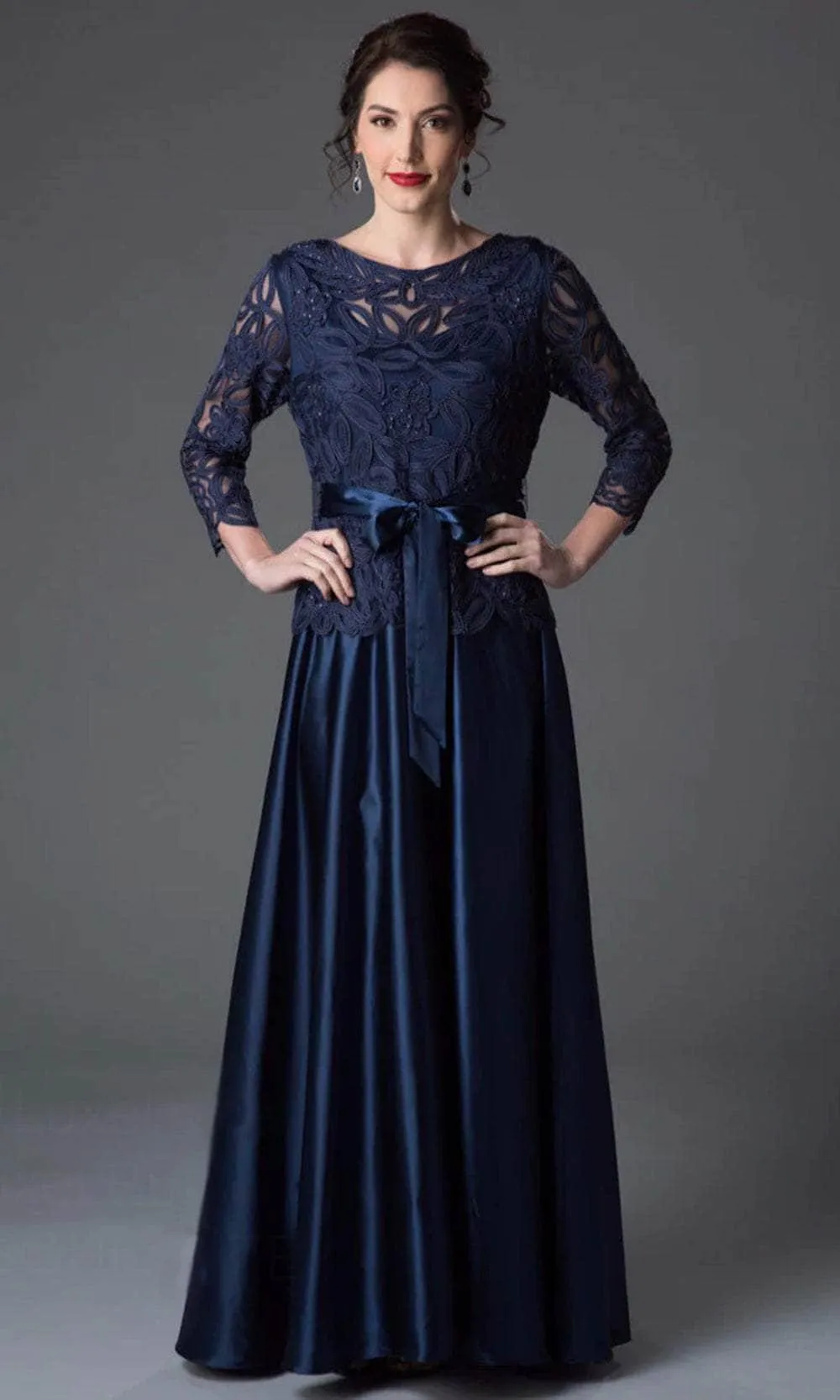 Soulmates 1601 - Beaded 3/4 Sleeve Formal Evening Gown