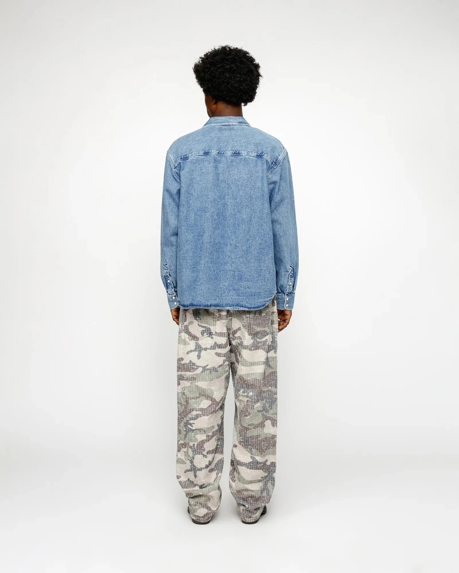 STUSSY  |Unisex Denim Street Style Long Sleeves Logo Skater Style