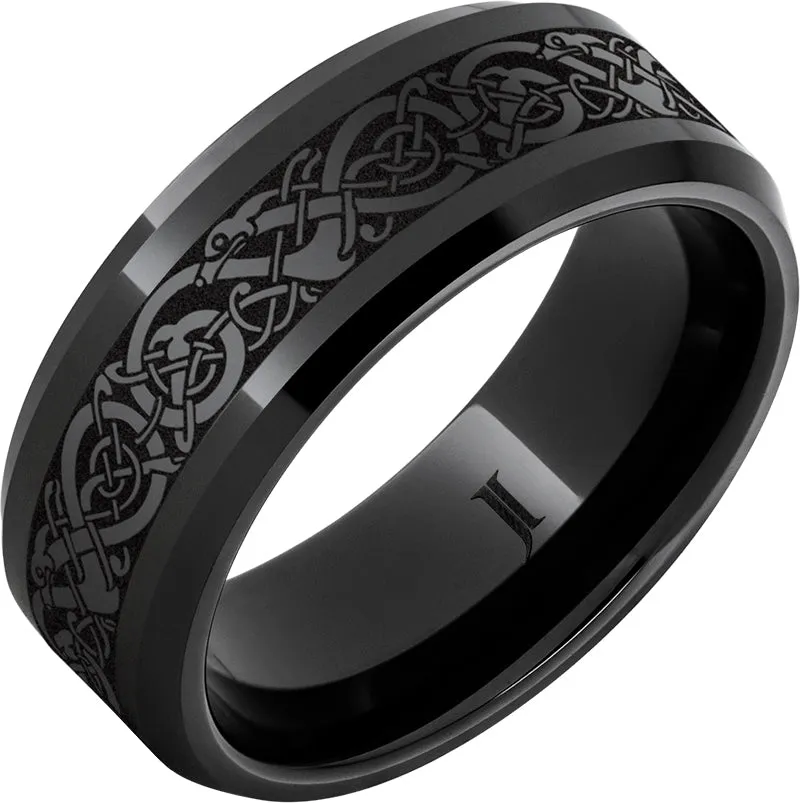 The Viking – Black Diamond Ceramic Engraved Ring