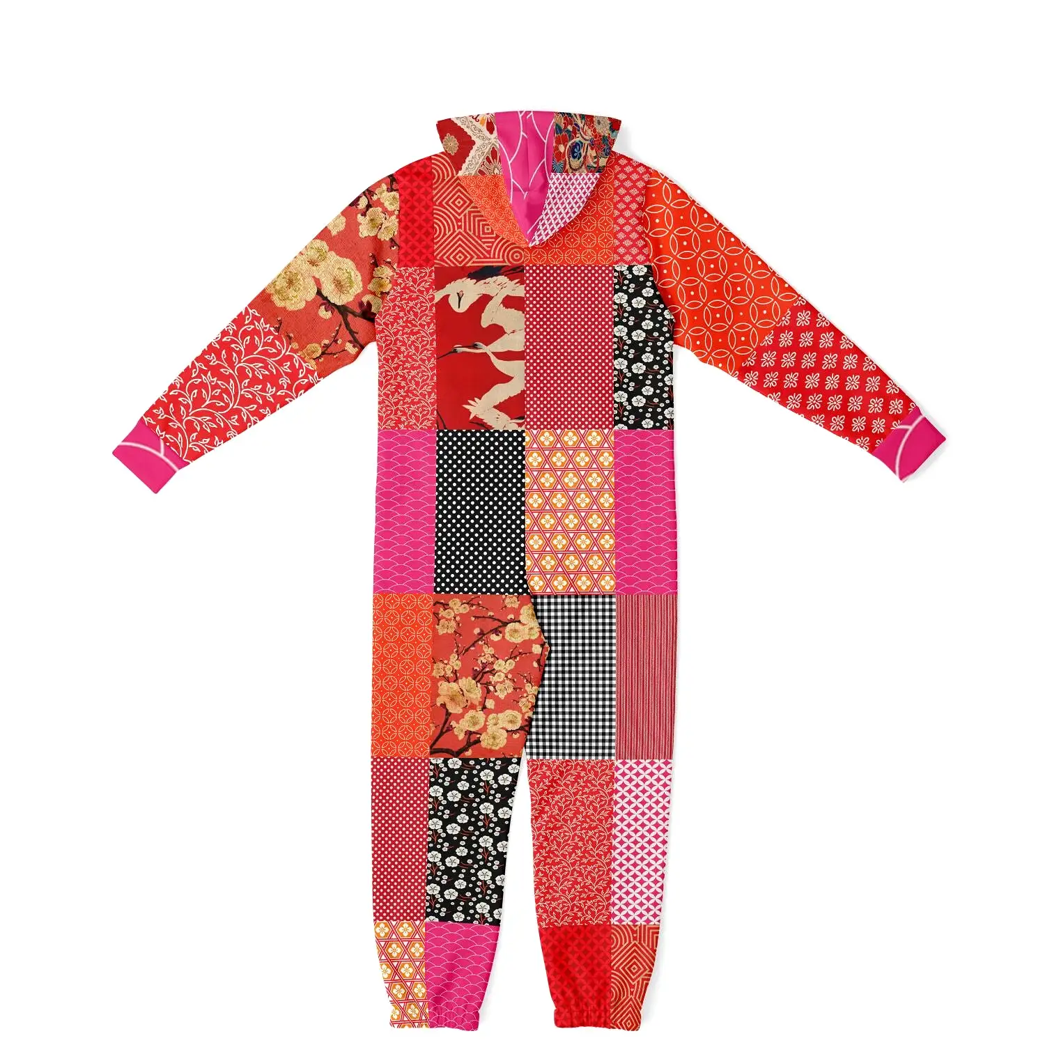 Tokyo Nights Asian Floral Patchwork Unisex Romper