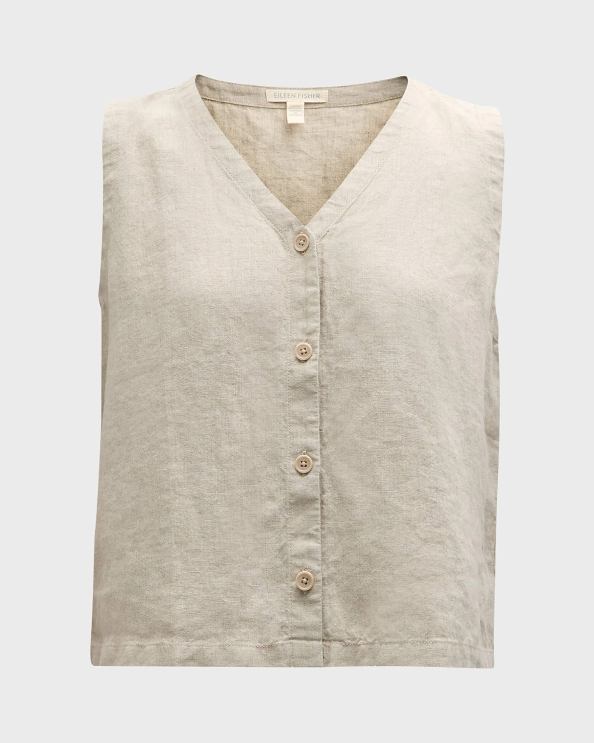 V-Neck Button-Down Organic Linen Vest