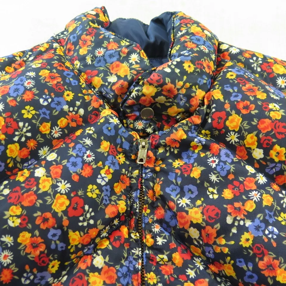 Vintage 70s Reversible Ski Vest Womens S Skyr Floral Print Down Puffy Snowboard