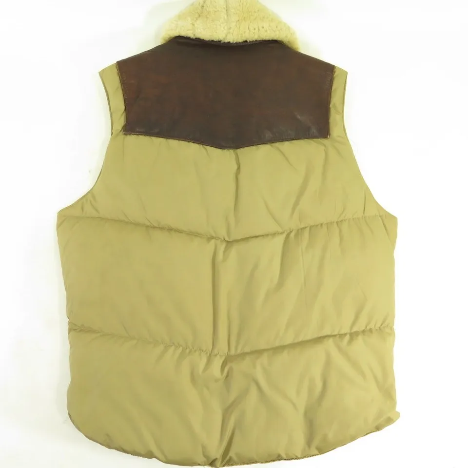 Vintage 80s Down by Schott Leather Vest Mens 40 Shearling Naked Cowhide Puffy