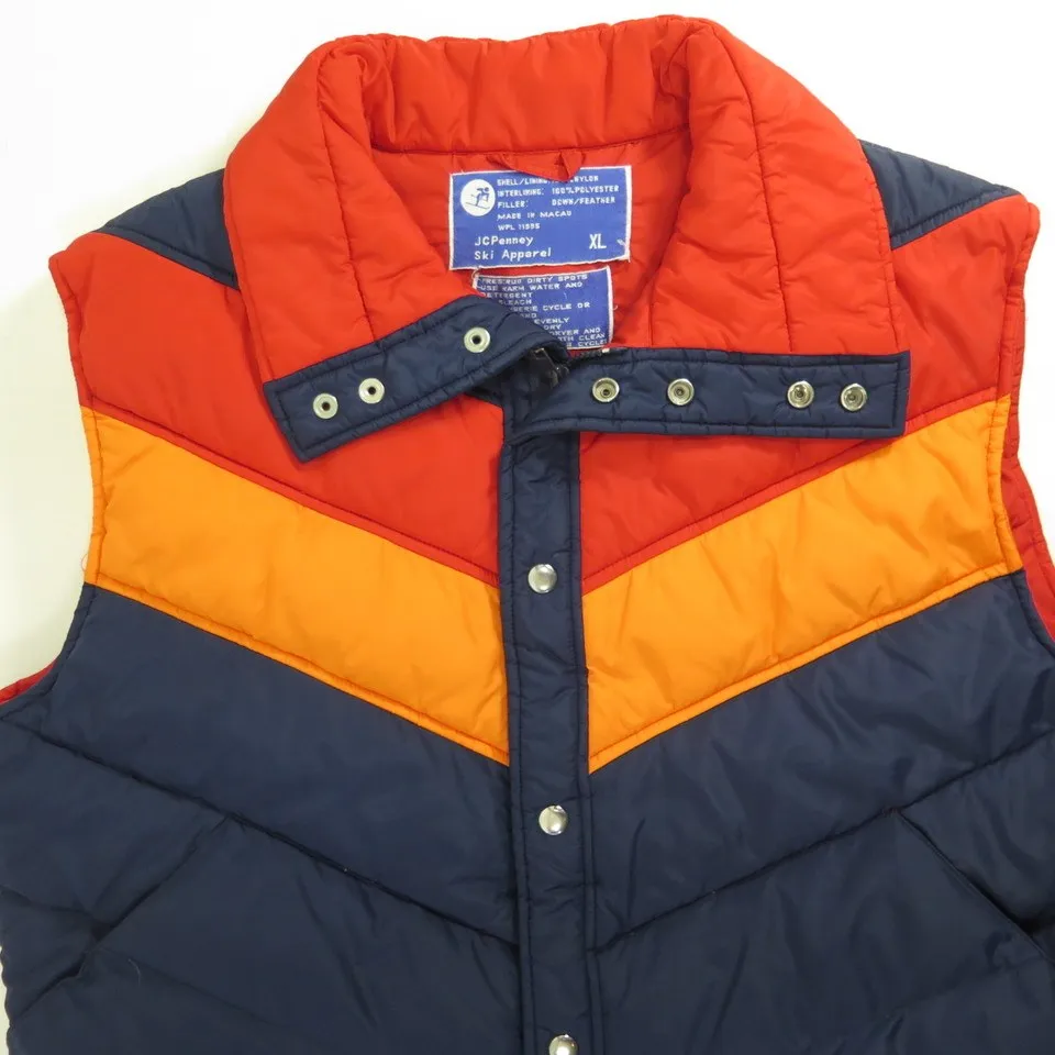 Vintage 80s Retro Down Ski Vest Mens XL JC Penny Quilted  Snowboard Time Machine