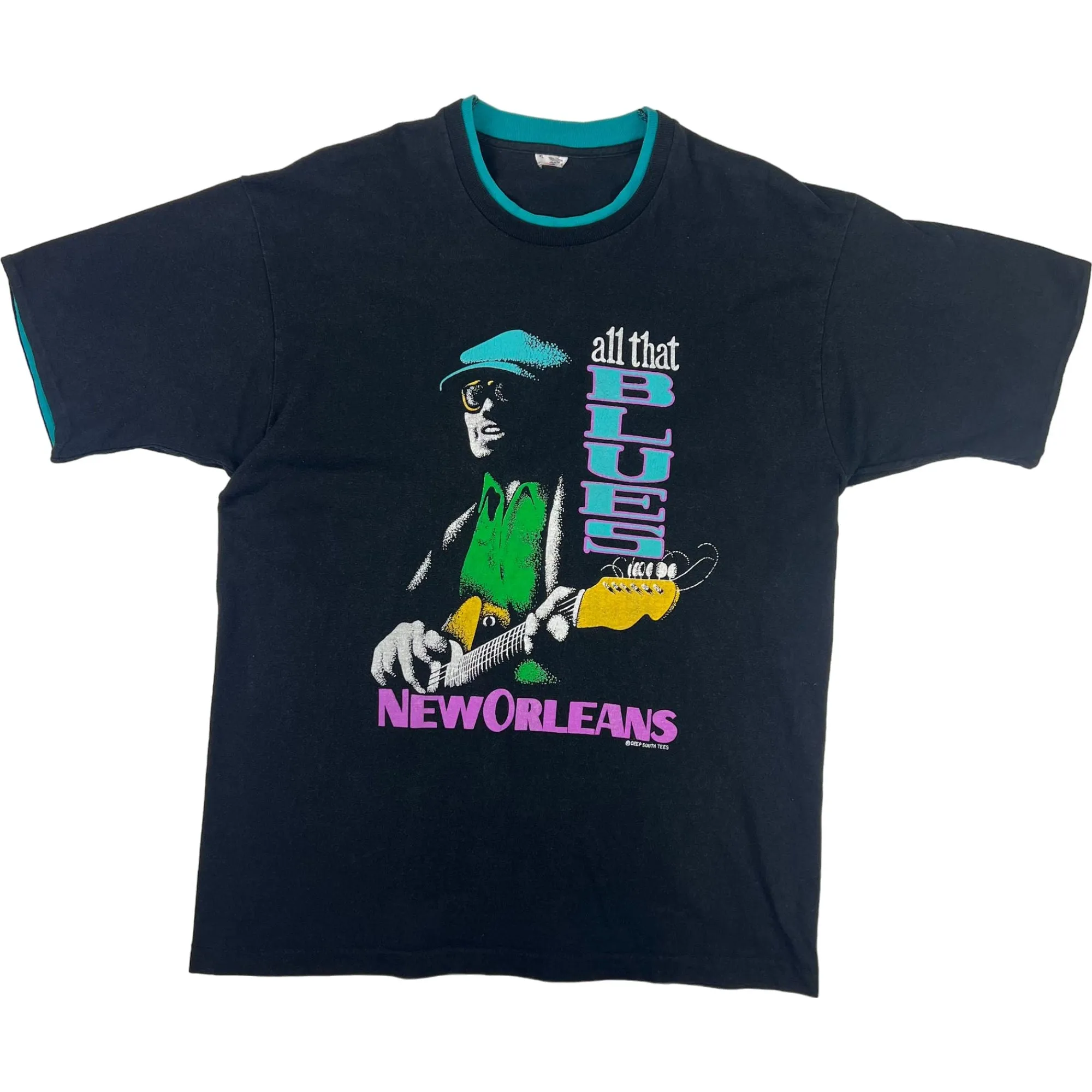 Vintage All That Blues New Orleans Deep South Tees Single Stitch T-Shirt Black