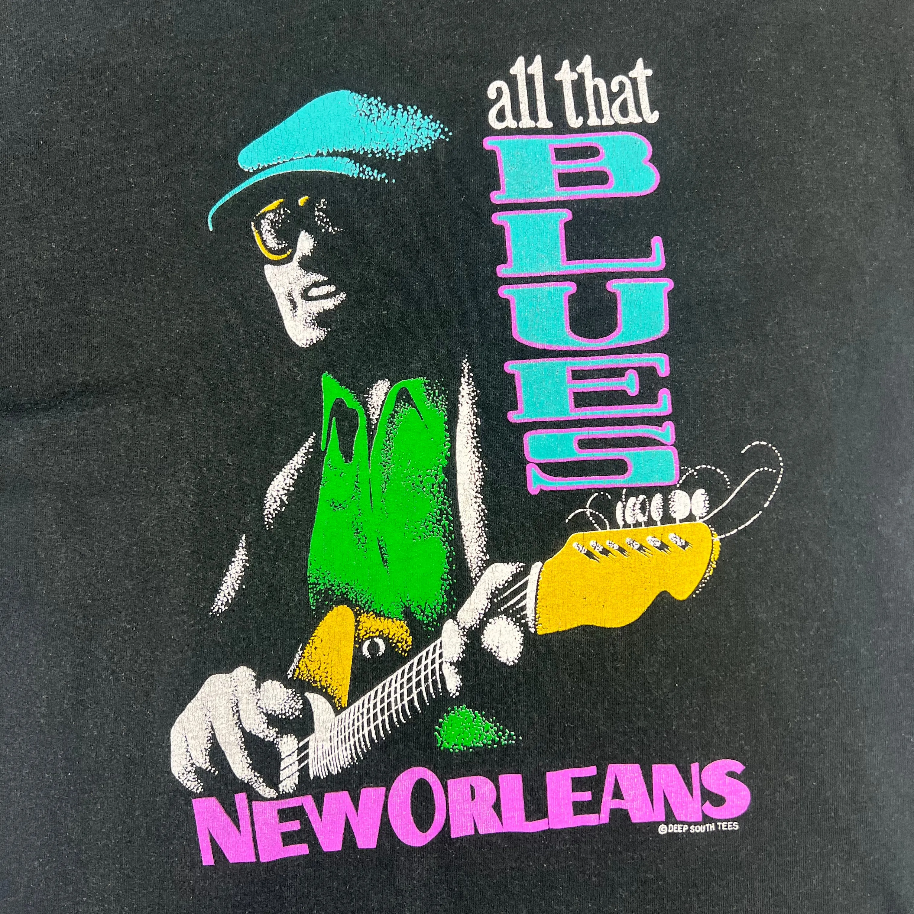 Vintage All That Blues New Orleans Deep South Tees Single Stitch T-Shirt Black