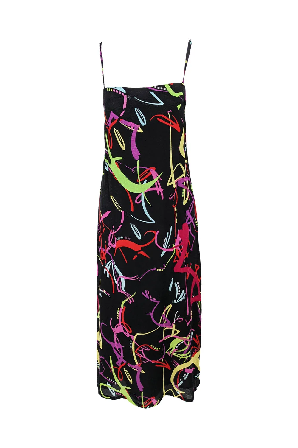 Vintage Black & Multicoloured Sleeveless Maxi Slip Dress, 1990s