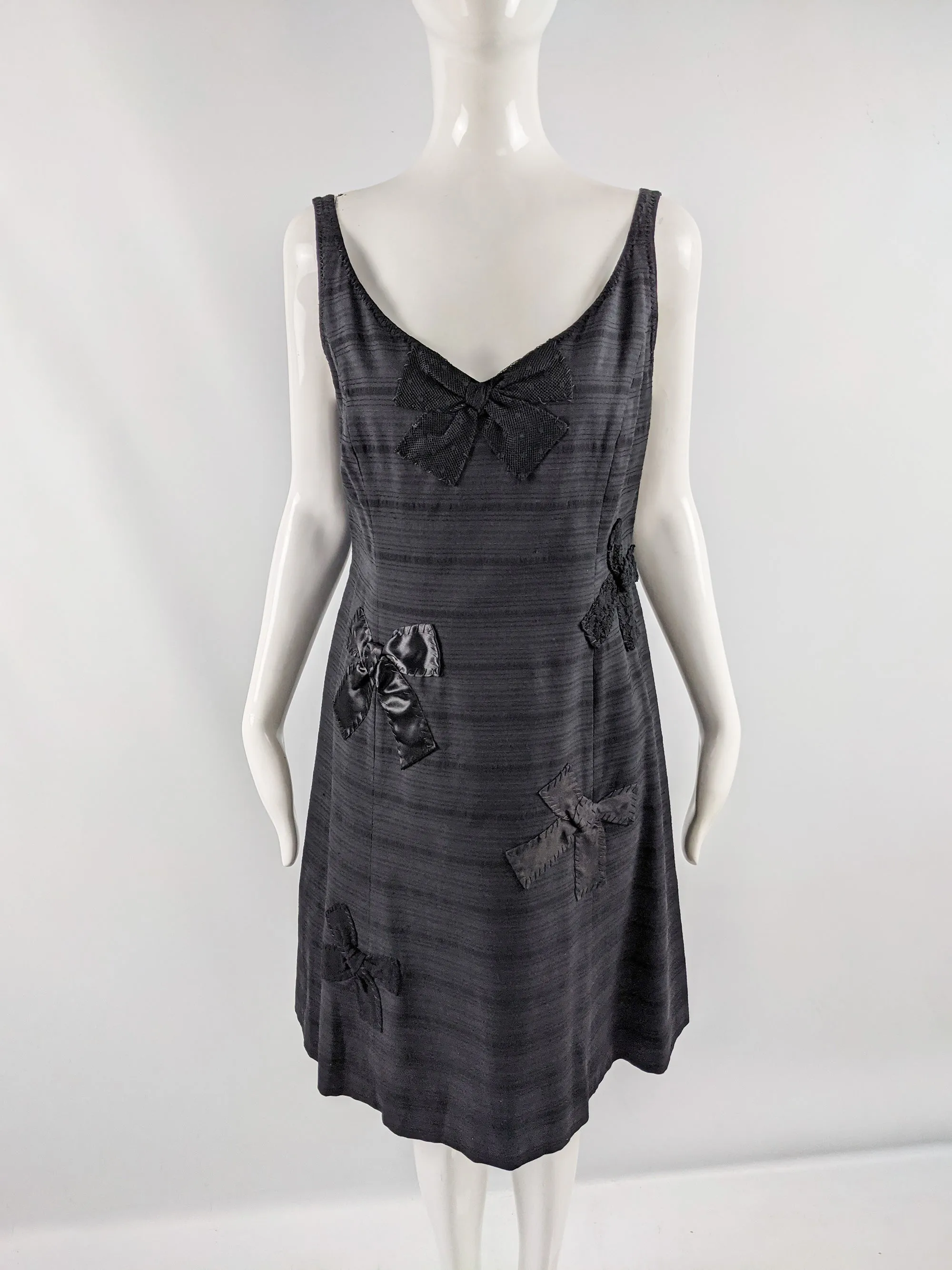 Vintage Sleeveless Black Bow Appliqué Party Dress, 1990s