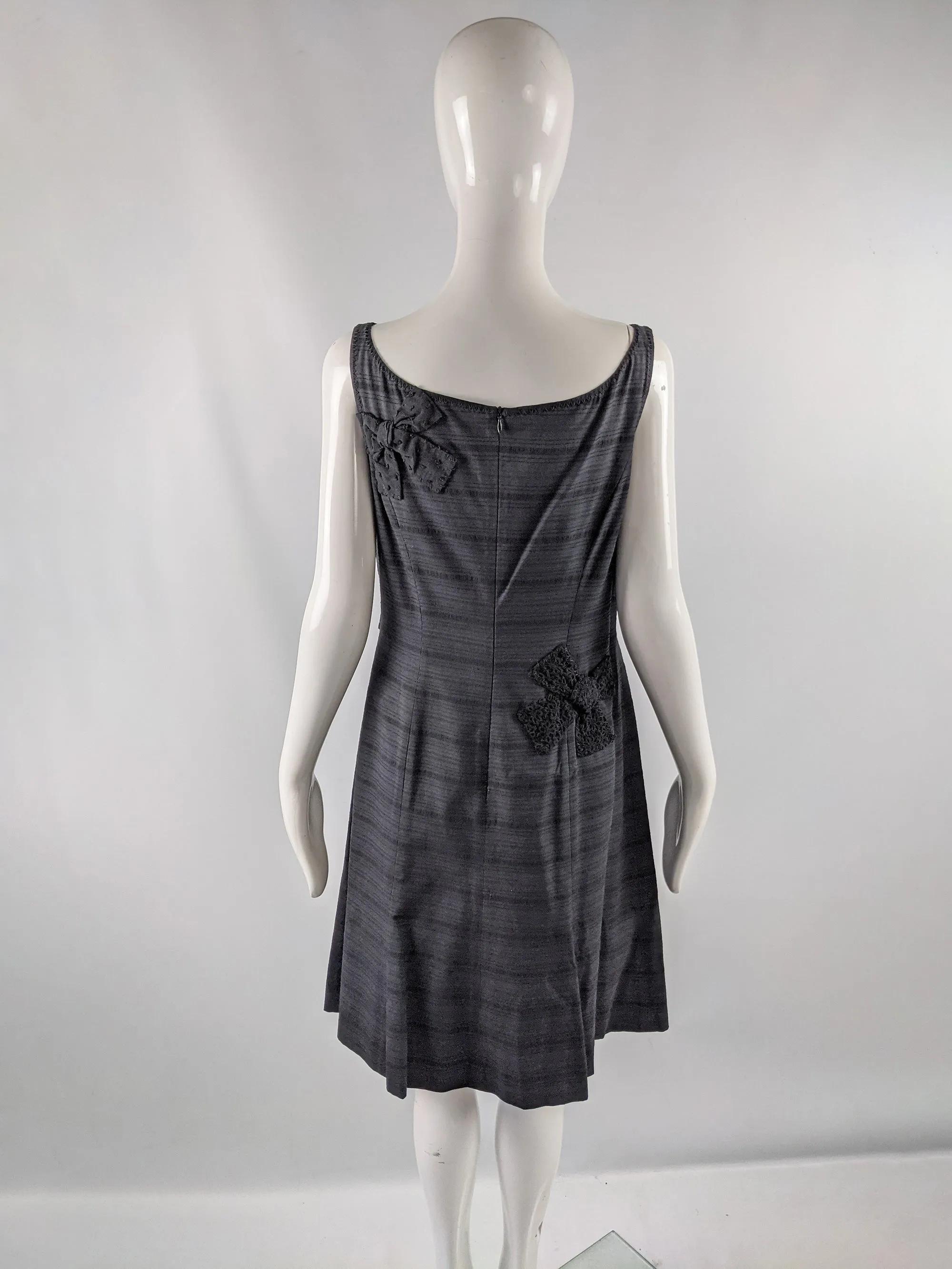 Vintage Sleeveless Black Bow Appliqué Party Dress, 1990s