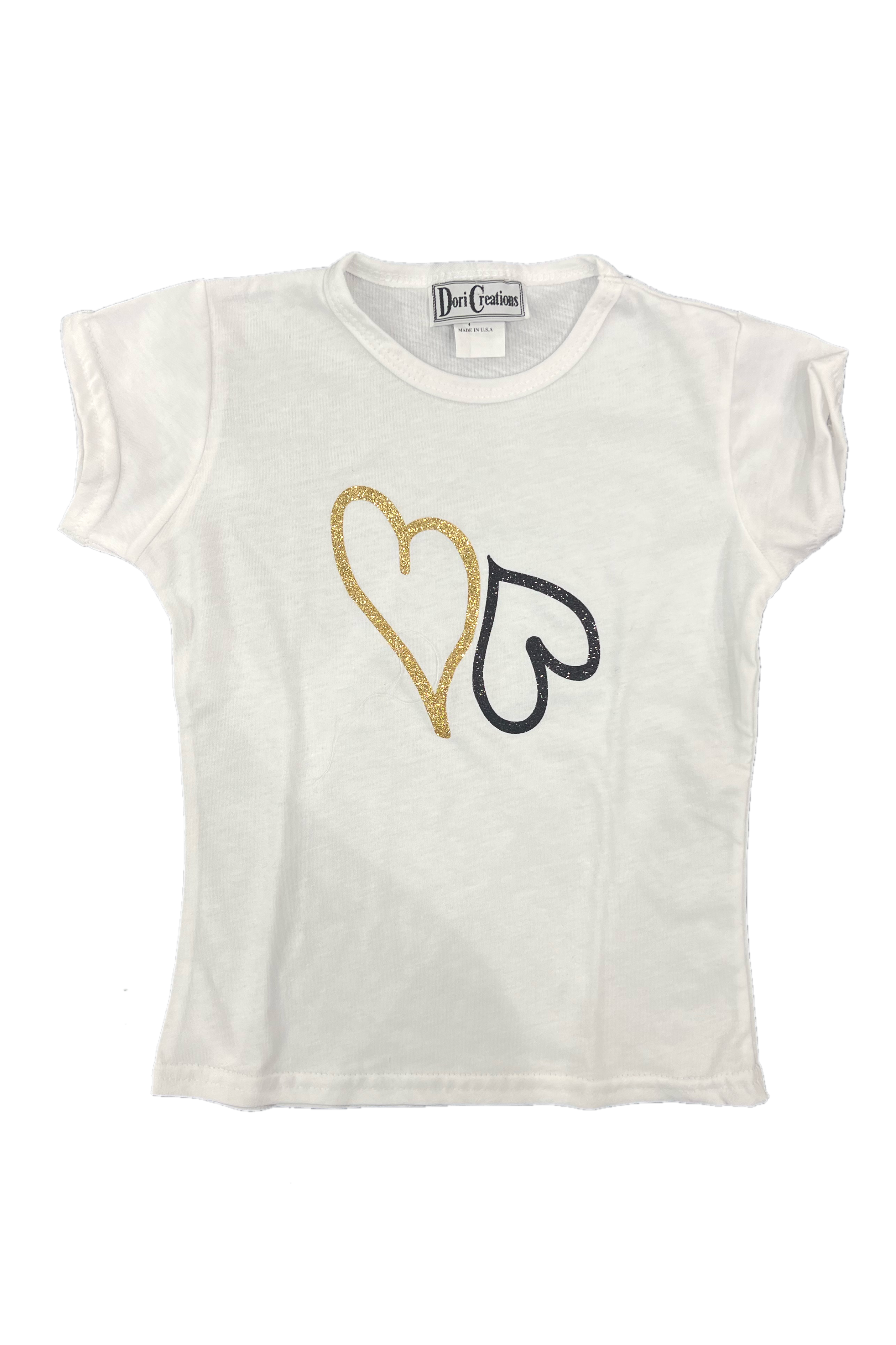 White Black Gold Glitter Heart Tee