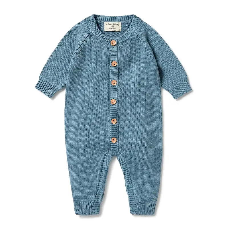 Wilson & Frenchy Knitted Button Growsuit - Bluestone