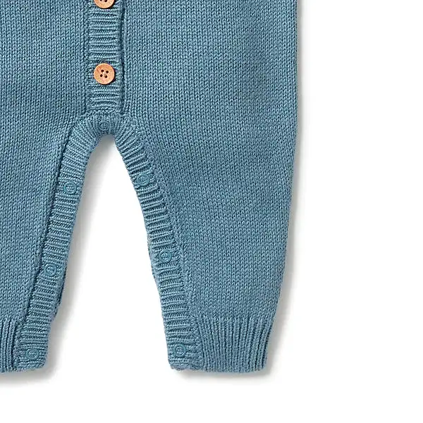 Wilson & Frenchy Knitted Button Growsuit - Bluestone