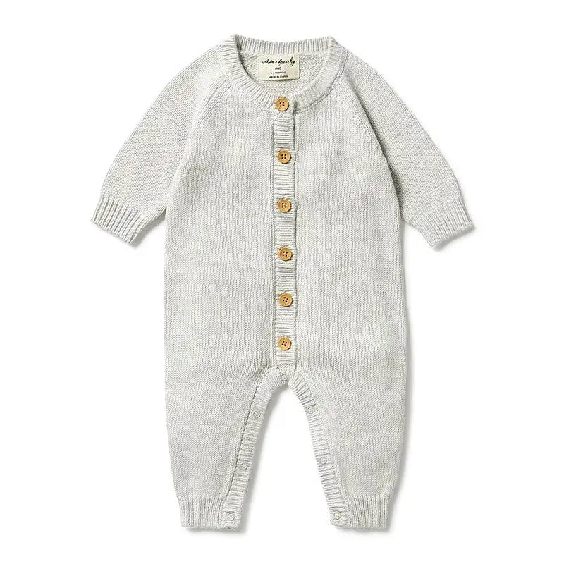 Wilson & Frenchy Knitted Button Growsuit - Grey Melange